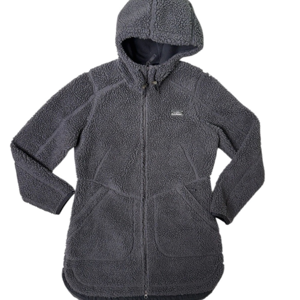 L.L. Bean Women's Charcoal Gray Mountain Pile Fleece Hooded Jacket